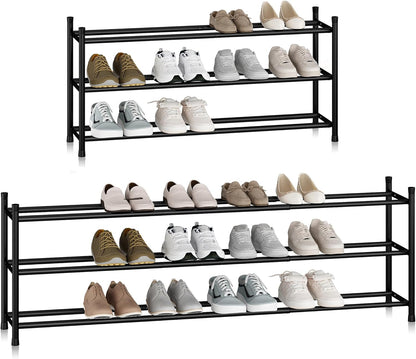 18 Closet, 3 STORAGE MANIAC Long Expandable Shoe Rack, Pairs Metal Wide Stackable Shoe Rack, Adjustable Shoes Shelf
