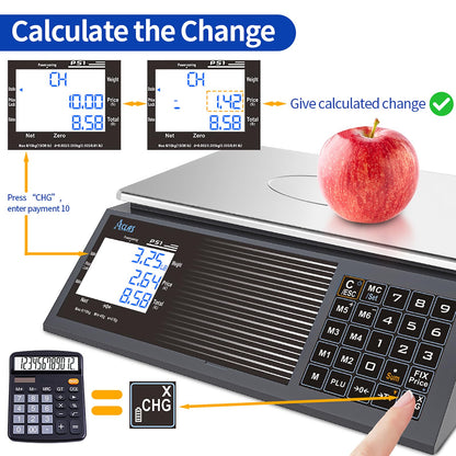 ACLAS Digital Price Computing Scale NTEP Certified Legal for Trade 30lbs 0.01lb Commercial Retail Scales w/LCD Dual Screen Displays for Food, Meat, Deli, Fruit Market Dry Cell Battery Powered