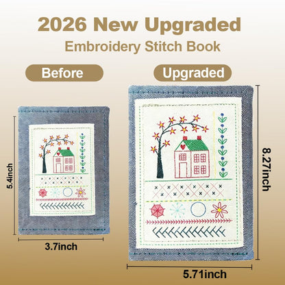 WSJAWH Plus Size Embroidery Stitch Book Kit Sampler for Adults, Embroidery Kit Practice Books for Beginners with Fabric Pages Patterns Needles Tutorials Sewing Tool Kit, Gift for Craft Lovers (1)