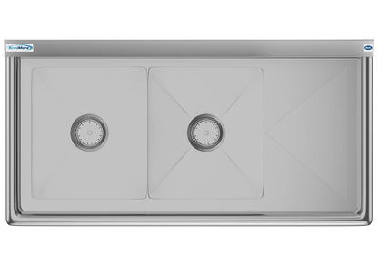 KoolMore 2 Compartment Stainless Steel NSF Commercial Kitchen Prep & Utility Sink with Drainboard - Bowl Size 14" x 16" x 11", Silver