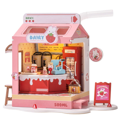 Wowood DIY Mini House Building Miniature Kit Milkbox, Miniverse Lifestyle Bookshelf Decoration, Cute Craft Kits for Women or Girls 14+, Kawaii Gifts Hobbies for Crafters (Strawberry Milkbox)