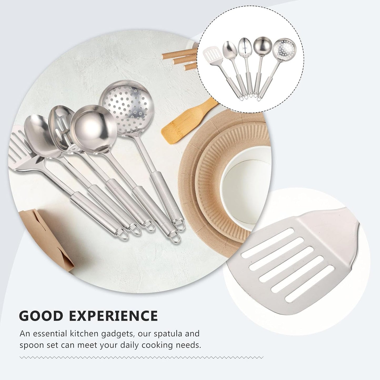 MAGICLULU 1 Set Stainless Steel Kitchenware Food Cooking Spatula, Soup Spoon, Slotted Turner, Non-Stick Pan for Eggs,