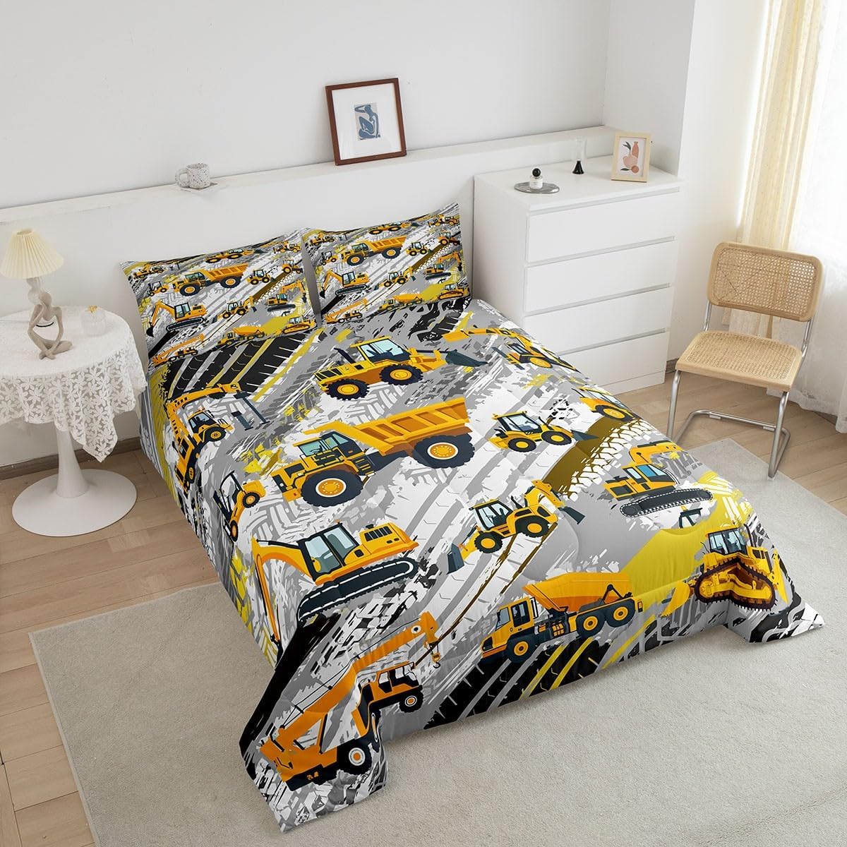 Set Boys Construction Comforter Truck Bedroom Decor for Kids Girls Under Construction Vehicles Down Comforter Nursery