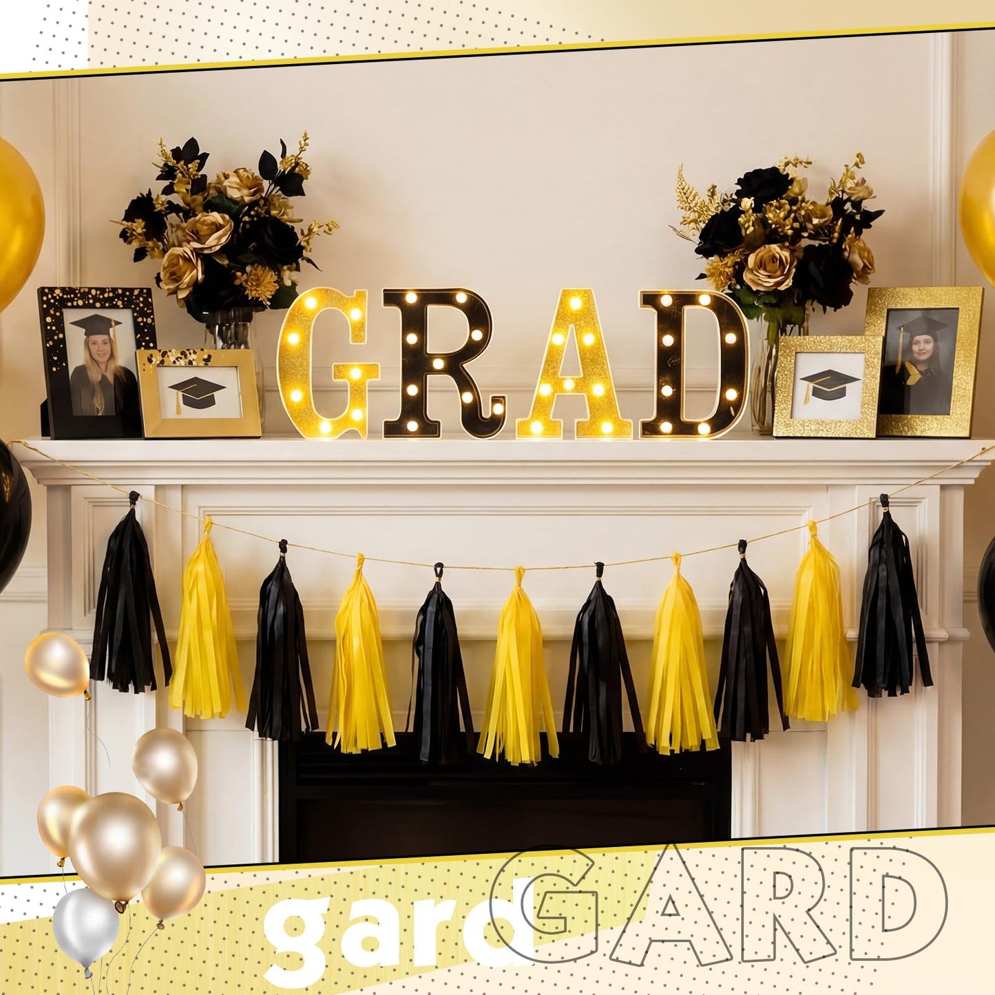 VIHOSE 2026 Graduation Grad Light up Sign, 4 LED Marquee Light up Letter''grad''sign Decorations for Kindergarten Preschool High School College Wall Table Decor Party Supplies(Black & Gold)