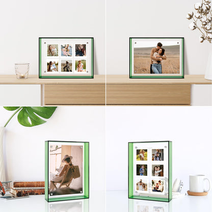 5x7 Acrylic Picture Frame Green - Clear Floating Photo Frames for 5 x 7 Inches Art Print - Individual for Tabletop Display - With Hangers for Wall Mount Horizontal or Vertical - 1 Pack