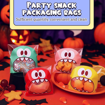 LemonRoad 400 Pcs Cellophane Cookie Bags Bulk 5.5" Monster Party Supplies Cute Self Adhesive Clear Treat Candy Bags Individually Wrap Small Goodie Bag for Christmas Birthday Party Favors Supplies