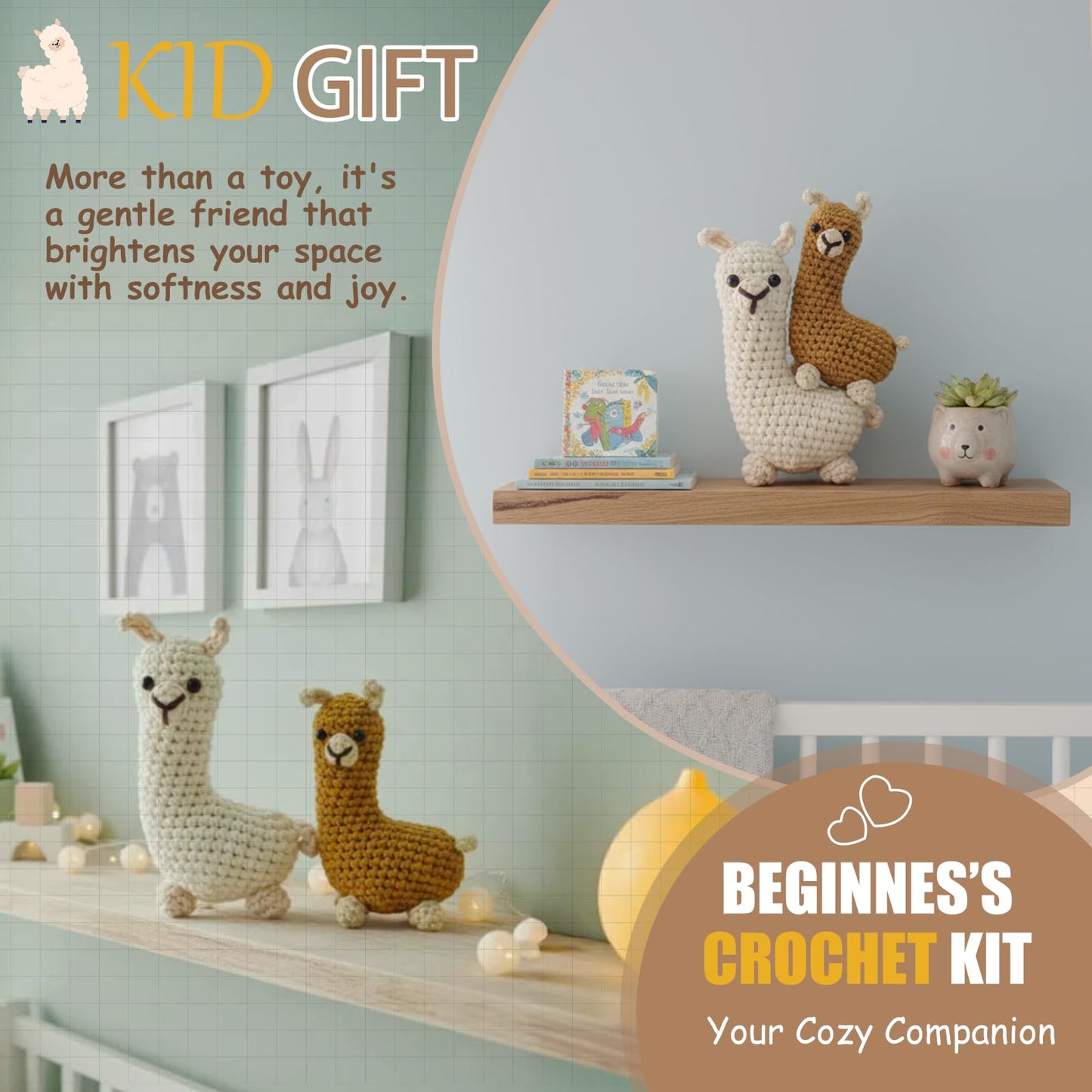 Araeknotta Crochet Kit for Beginners with Easy to Use Yarn, Crochet Hooks, Video Tutorial, Animal Amigurumi Craft Gift for Kids Women Adults (Llama 2 Pack)