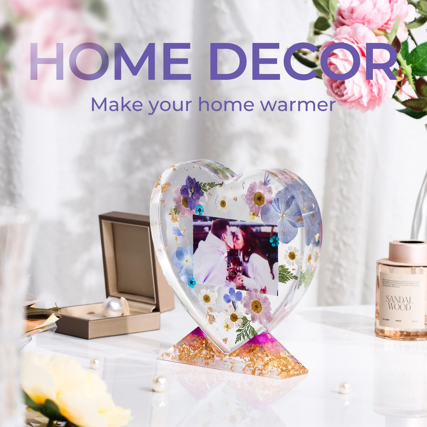 LET'S RESIN Picture Frame Resin Molds,Large Unique Silicone Molds for Photo Frame,Rectangle & Heart Shape Epoxy Molds for DIY Home Decor,Handmade Gifts