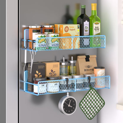 Magnetic Spice Rack for Refrigerator, 6 Pack 100% Metal Strong Magnet Shelf, Space Saving Spice Organizer, Home Kitchen Laundry Room Storage Organization W/ Paper Towel Holder, Utensils Racks (Grey)