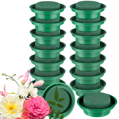 Hahood 16 Packs Floral Foam Rounds in Bowls DIY Flower Arrangement Kit Green Round Wet Flower Foam Blocks for Fresh and Artificial Flower Arrangements, Birthday Wedding Party Decors