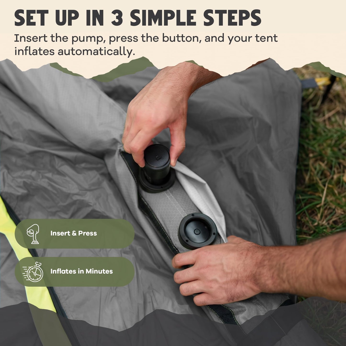 Oaktiv Inflatable Tents for Camping - CloudCamp Glamping Tent for 6 People Waterproof Oxford Fabric(210D), Quick Setup Air Tent with Manual & Battery Pump, UV Protection, 4-Season Inflatable Tent