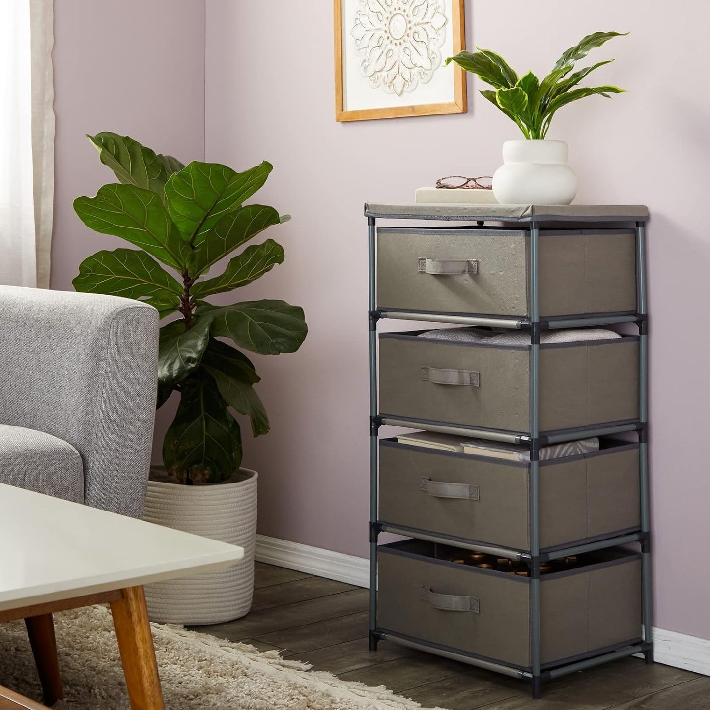 Juvale 4-Tier Tall Closet Dresser with Drawers, Small Fabric Storage Organizer for Bedroom (Gray)