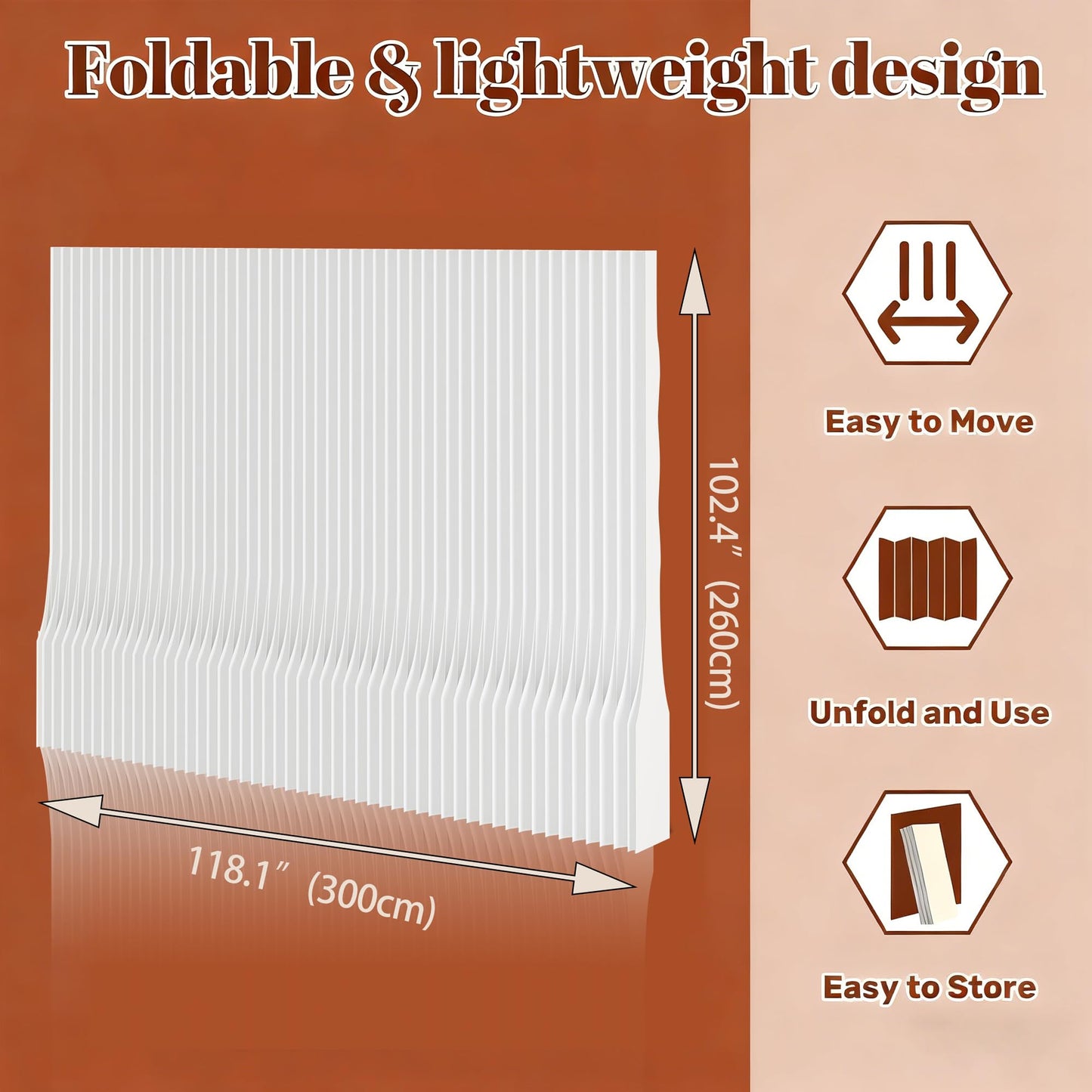 Paper Room Divider Panel Adjustable & Foldable Privacy Partition Portable Wall Divider Screen for Office, Leisure Area & Home Separation (White, H102.4 xL118.1)