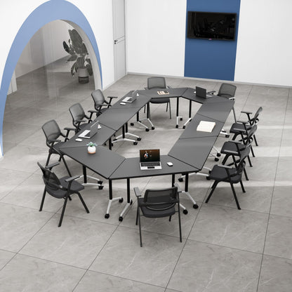 8 Pack Folding Conference Table,T-Shaped Conference Room Tables with Wheels, 47.2 in Modern Conference Table,Mobile Modular Seminar Meeting Desk for Classrooms,Office & Seminar (8, Dark Gray)