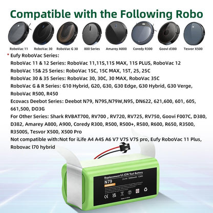 Upgraded 14.4V 5000mAh Battery Replacement for Ecovacs Deebot N79S N79 DN622 & Eufy RoboVac 11 11S 11S MAX 11C 12 15C 15T 15MAX 25C 30C 30 35C G30, Shark, Amarey, Coredy Robot Vacuum Battery