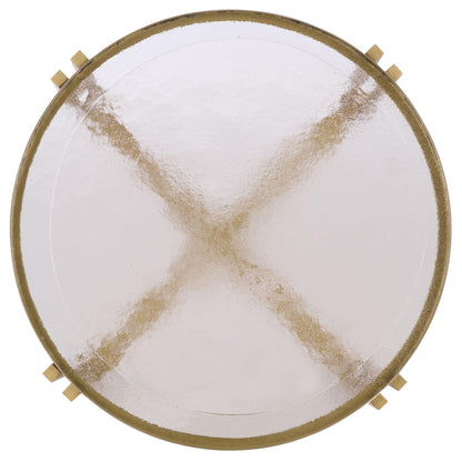 SAFAVIEH Couture Collection - Levitt Cast Glass Top Accent Table, Sculptural Modern Side Table, Brass Finish Base, Fully Assembled (SFV7916A)