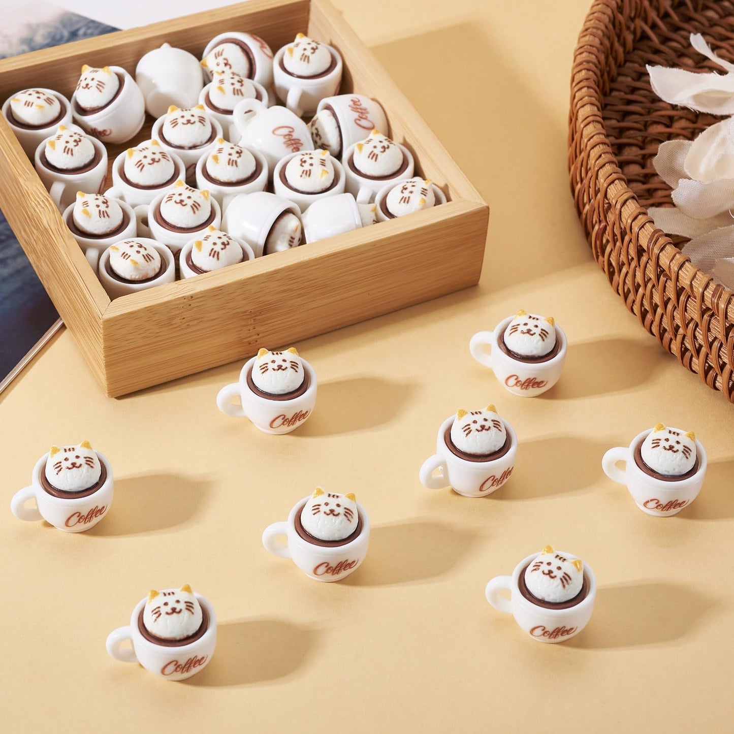 Magibeads 35Pcs Cat Coffee Cup Mini Ornaments Resin Cup Miniatures 3D Model Micro Landscape Dollhouse Decorations Fake Mugs Drink Food Cute Table Desk House Decor Party Supplies 17.5x23x19mm