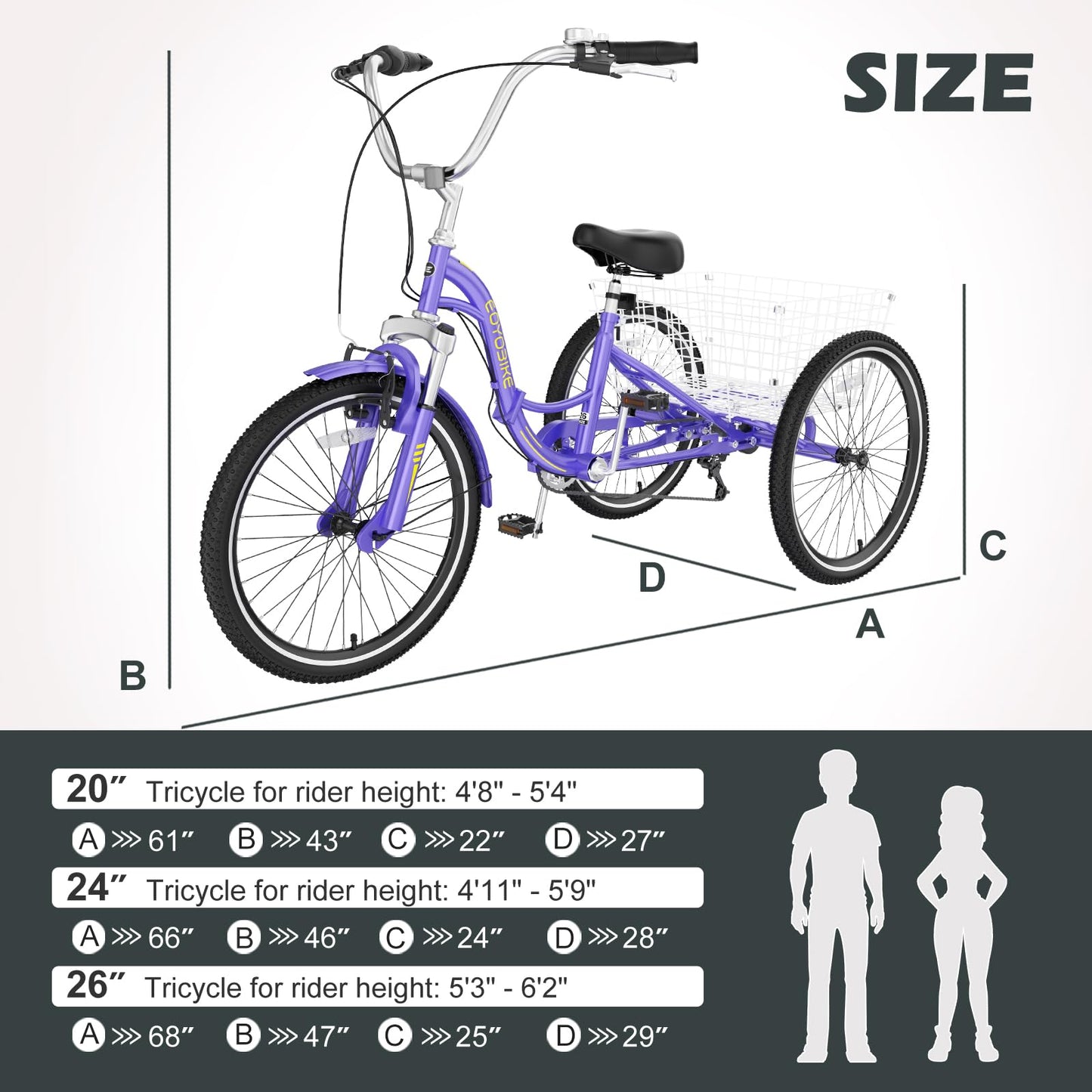 H&ZT Adult Tricycle, 3 Wheeled Bike, Trike Cruiser Bike, with 7-Speed Gear, Parking Brake Handle, Low Step, Large Rear Basket, Elderly Friendly, for Men, Women, and Teens
