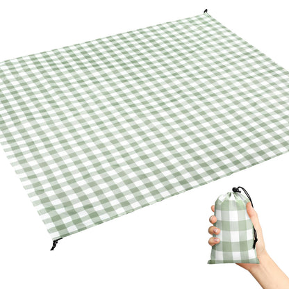 HunnmingRe Green Gingham Pocket Picnic Blanket with Storage Bag 55 x 60inch Packable Sandproof Waterproof Beach Mat Compact Washable Picnic Mat for Outdoor Hiking Camping Travel Outdoors