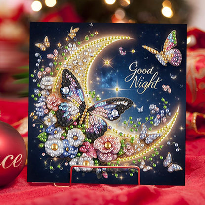 6 Pack 5D DIY Diamond Painting Moon Butterfly Greeting Card Kit, Diamond Art Christmas Birthday Holiday Greeting Card, Art Crafts Kit Creative Gift with Envelope