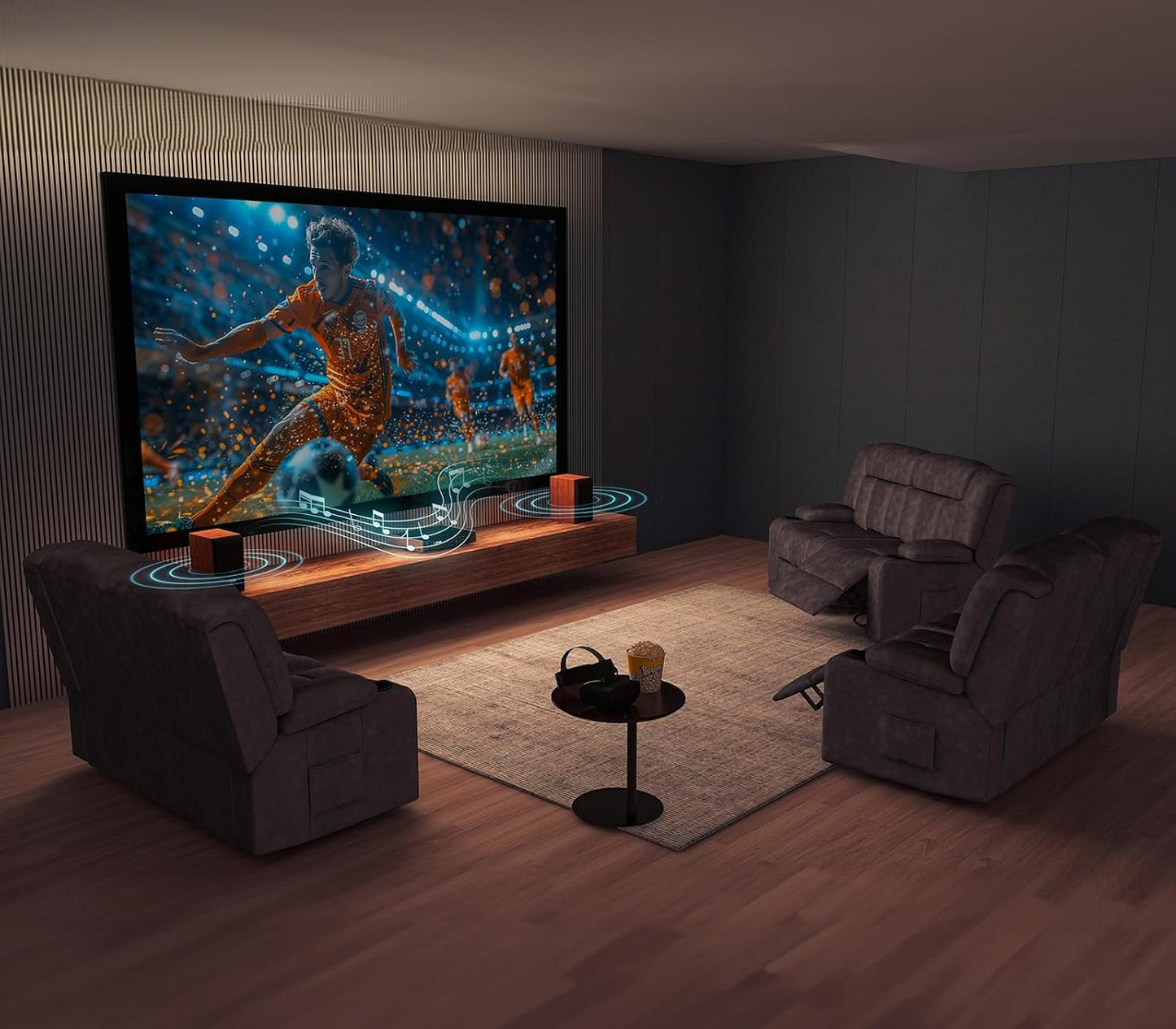 COMHOMA Living Room Furniture Sets Manual Loveseat Recliner,2 Seat Fabric RV Reclining Sofa,Daul Recliner Ergonomic Backrest with Cup Holders & Side Pockets,Dark Gray (Loveseat*3)