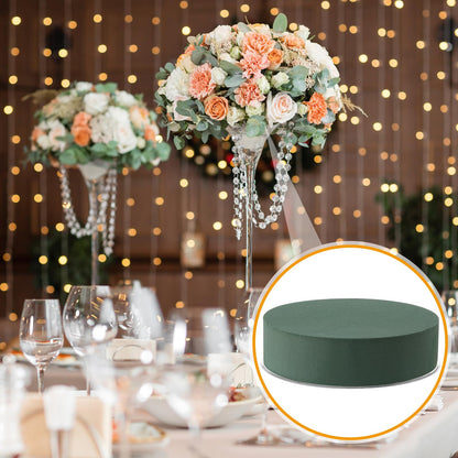 Threlaco 12 Sets Round Floral Foam and Clear Plastic Saucer Plant Drip Tray Floral Flower Dish Green Foam for Artificial Flowers Wedding Home Party Decoration (7 Inches)