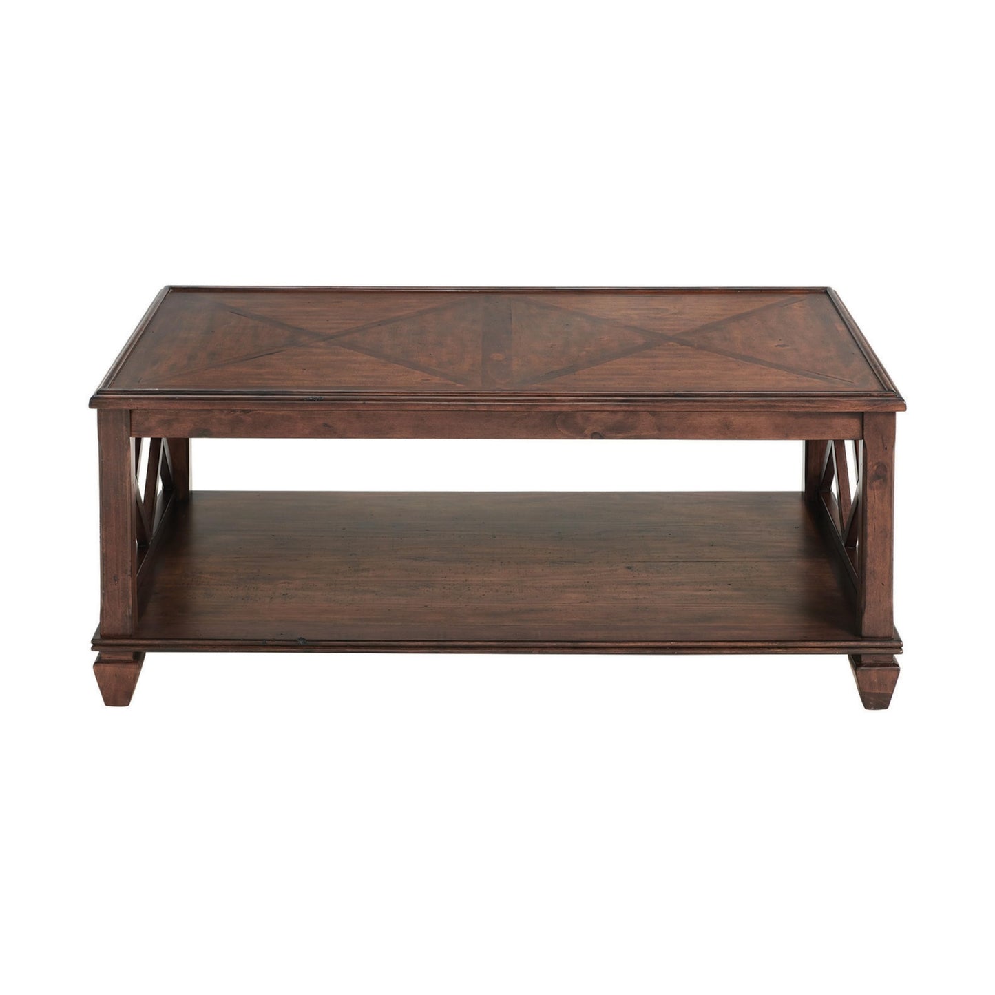 Stockbridge 45-Inch Wood Coffee Table with Storage Shelf and Detailed Side Panels – Easy to Assemble Traditional Accent Table for Living Room or Home Office by Alaterre Furniture