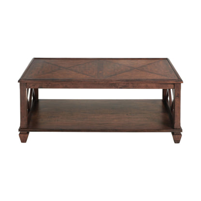 Stockbridge 45-Inch Wood Coffee Table with Storage Shelf and Detailed Side Panels – Easy to Assemble Traditional Accent Table for Living Room or Home Office by Alaterre Furniture