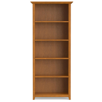 SIMPLIHOME Amherst Bookcase - 70 inch Tall 5-Shelf Solid Wood Bookshelf in Light Golden Brown, Transitional Storage for Living Room, Study Room or Office with Adjustable Shelves and Tapered Legs