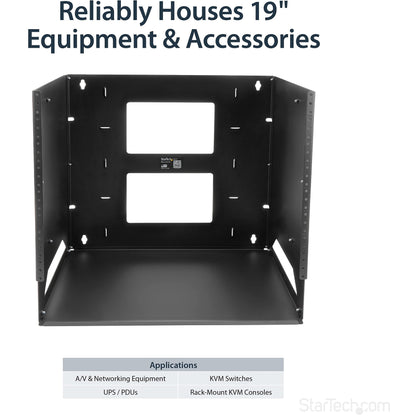 StarTech.com 2-Post 8U Open Frame Wall Mount Network Rack with Built-in Shelf, Wall Mount Data Rack with Adjustable Depth for AV / Computer / IT Equipment, TAA Compliant Server Rack (WALLSHELF8U)