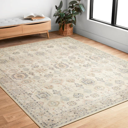 Loloi Hathaway Collection HTH-04 Runner Rug, Beige/Multi, 2'-6" x 7'-6", .25" Thick, Soft, Durable, Modern, Low Pile