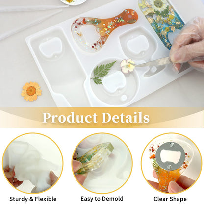 Bottle Opener Resin Molds, Lovppy Beer Opener Silicone Molds, Epoxy Resin Casting Molds, Beer Spanner Kit with Screwdriver and Patch, DIY Jewelry Craft Mold for Bottle Opener Keychain Wine Corkscrew