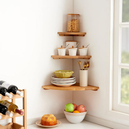 14 inches Oak Corner Shelf Natural Wood Floating Corner Shelves Round End Wall Mounted Display Shelf Corner Plant Stand