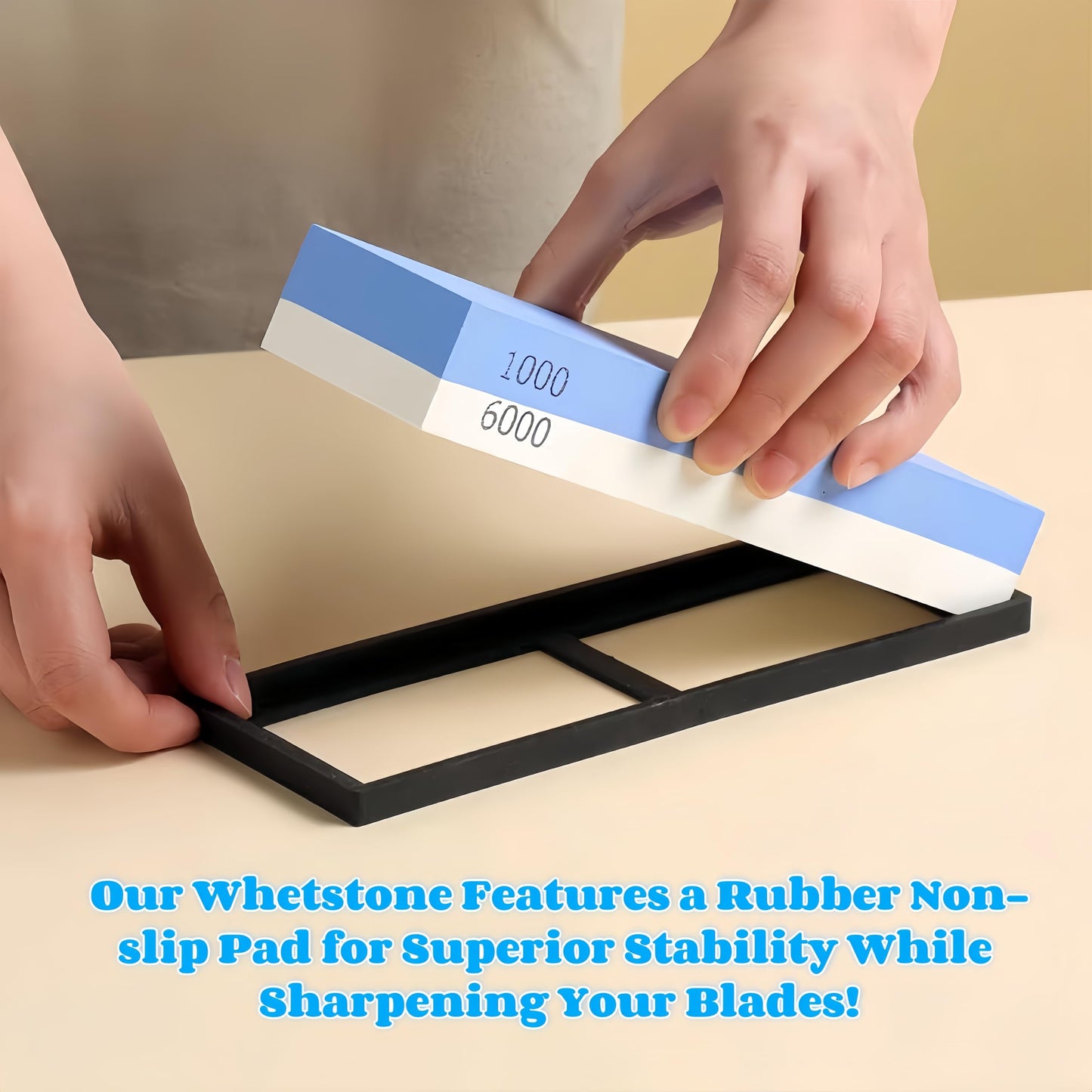 1000/6000 Grit Whetstone Knife Sharpening Stone, Bellairis Portable Knives Sharpener Waterstone with Non-Slip Rubber Base for Kitchen, Outdoor, Afilador de Cuchillos de Cocina
