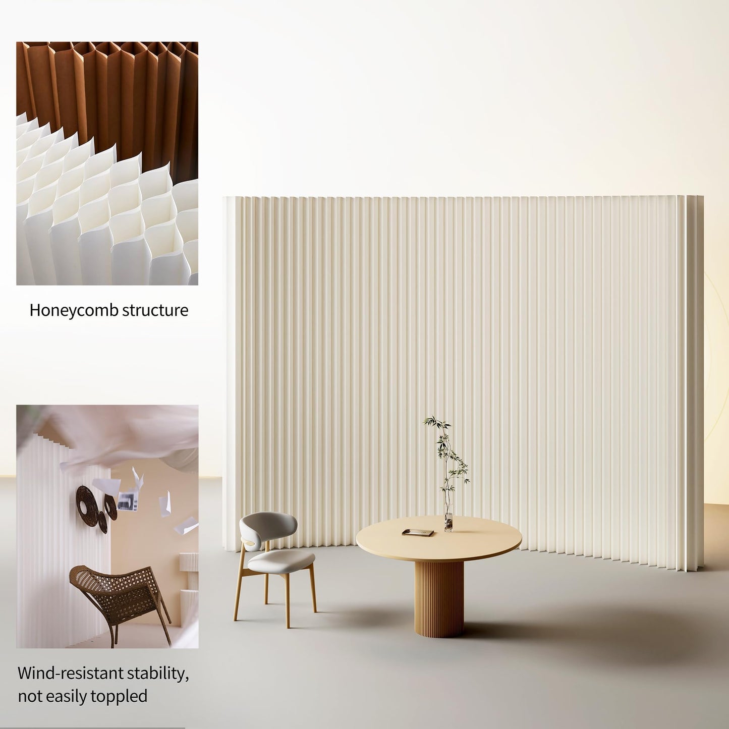 Paper Room Divider, Folding Privacy Screen Lightweight Stretchable Accordion Room Divider Wall, Portable Paper Wall Divide for Home, Office, Clothing Shop (White, L：118in x W: 17in x H：71in)