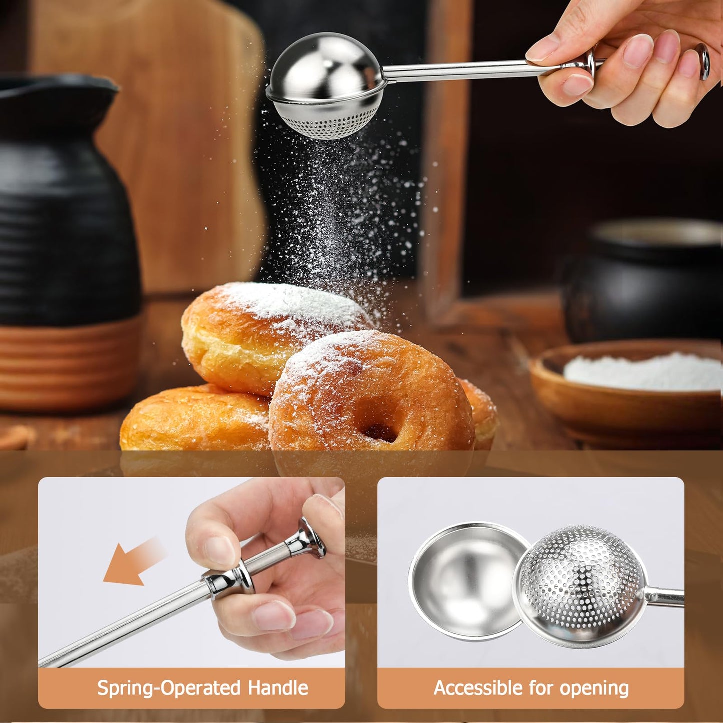 Flour Sifter, Sifter for Baking with Flour and Powdered Sugar Shaker Duster Set, 3 Cup 3 in 1 Stainless Steel Double Layer Fine Mesh Sifter for Cakes, Pastries, Pies, Cupcakes and Desserts