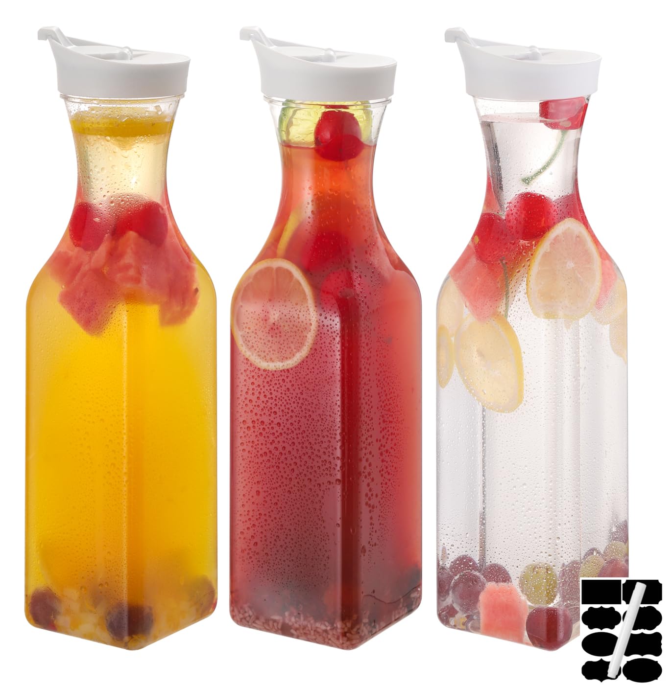 ASANMEYO 3-Pack 50 Oz Plastic Water Carafe Pitcher with Flip Top Lid, Square Base Juice Containers, Mimosa Bar Supplies Pitcher for Drinks, Water, Tea, Juice, Milk, Lemonade and Other Beverages