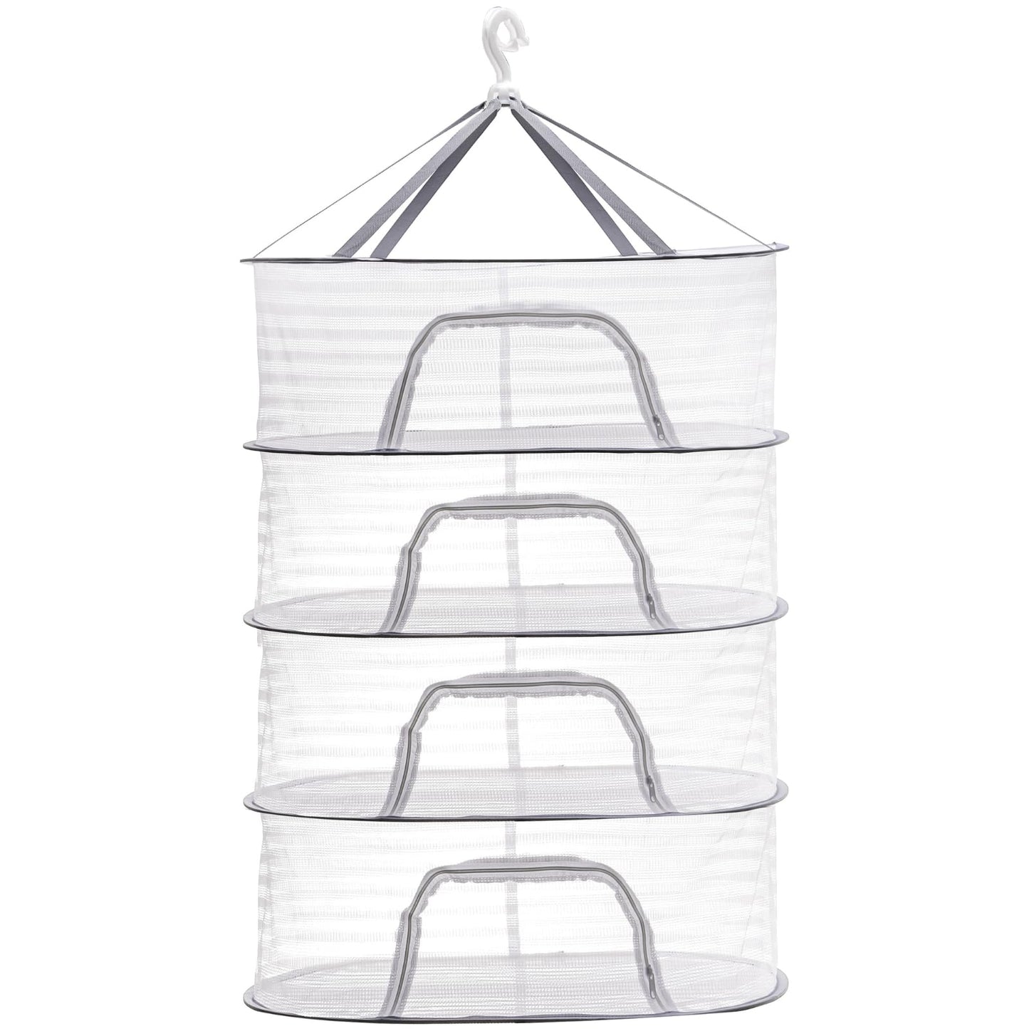 Coloch 4 Layer Herb Drying Rack with Zipper, Hanging Mesh Net Collapsible Food Drying Fish Net Hanging Basket Dryer Net for Seeds, Buds, Fruits, Vegetables, Herbs, Fish, Clothes, Doll