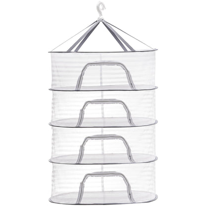 Coloch 4 Layer Herb Drying Rack with Zipper, Hanging Mesh Net Collapsible Food Drying Fish Net Hanging Basket Dryer Net for Seeds, Buds, Fruits, Vegetables, Herbs, Fish, Clothes, Doll
