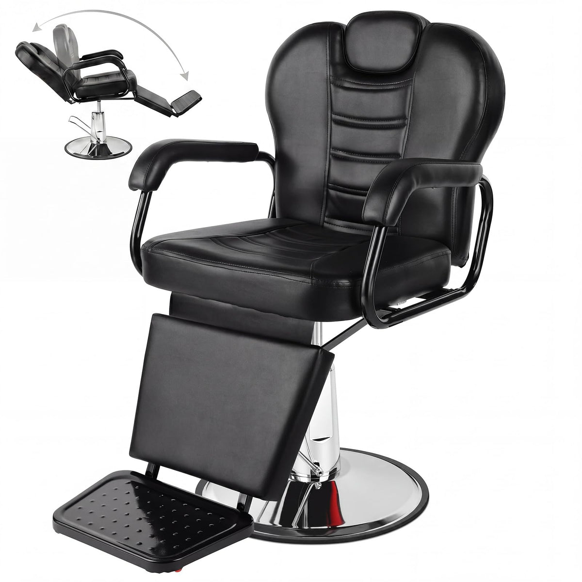 Artist hand Barber Chair, Reclining Salon Chairs for Hair Stylist, Heavy Duty Hydraulic Chair with Headrest and Footrest, 360 Degree Swivel with Lock, Spa Beauty Equipment, Black