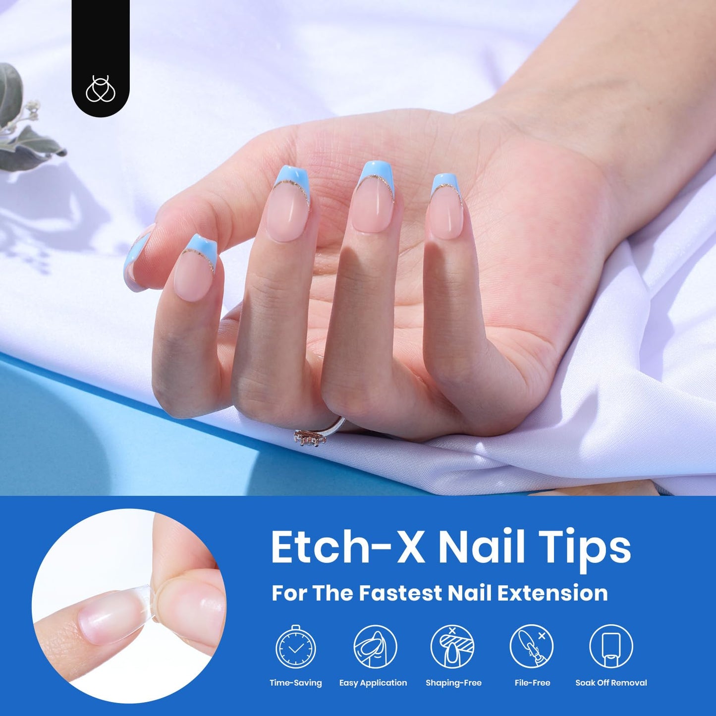 Beetles Gel Nail Kit Short Almond, 240Pcs Easy Nail Extension Set Shaped Clear Tips with 5 in 1 Nail Glue Base & Top Coat and Mini UV Lamp, Nail Tips Art Acrylic Nail Kit Gifts for Women