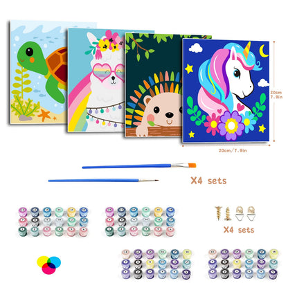 CarlonLin Framed 4 Pack Paint by Number for Kids, Paint by Numbers for Kids Ages 8-12, Paint by Numbers Kits Children Beginner, DIY Acrylic Oil Painting for Home Wall Decor (8x8inch)