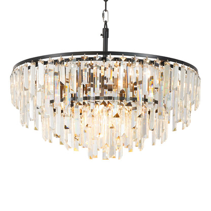 CHGUOSZ Black Modern Round Top K9 Crystal Chandelier Lighting Fixture, 8 Lights Round K9 Crystal Adjustable Hanging Lamp for Dining Room Bedroom Living Room,Hallway,Bar,Kitchen W24'