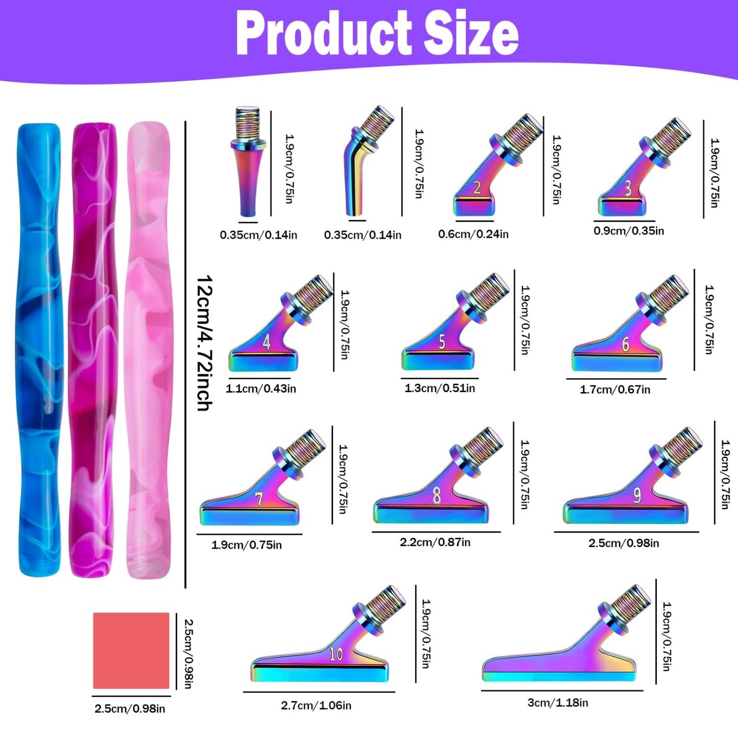 Sttargxing 21 PCS Diamond Painting Pen Kit,45 Degree Stainless Steel Screw Thread Multi Placer with 6 Clay, Diamond Painting Pen Accessories for DIY Craft (Colourful-45° Bevel)