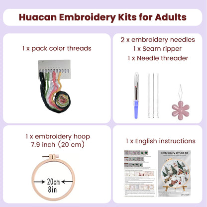 Huacan Embroidery Kits for Adults Beginner DIY Cross Stitch Stamped Christmas Tree Pattern Stitching Sewing Kit 1 Piece 7.8 x 7.8 Inch
