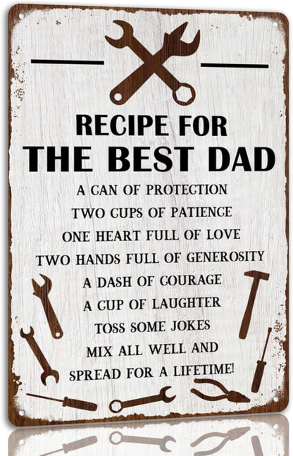 Recipe For The Best Dad Tin Sign Fun Workshop Metal Signs Unique Father's Day Gift for Dad 8x12 Inch