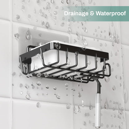 2 Adhesive Soap Bar Holder for Shower Wall, Self Draining Soap Dish Container Caddy Saver with Hooks for Razor Loofah