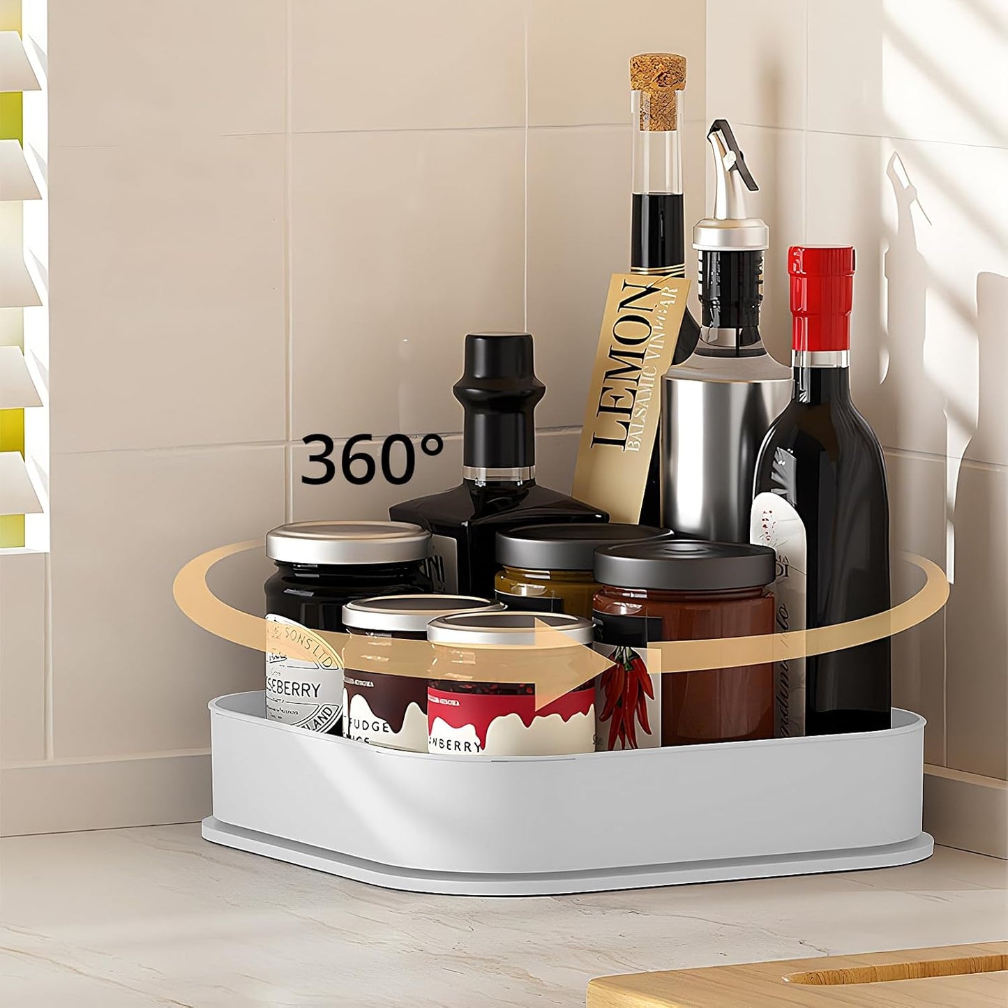 Semlos 9" Square Lazy Susan Turntable, Revolving Spice Rack for Kitchen Storage and Organization, Non-Slip