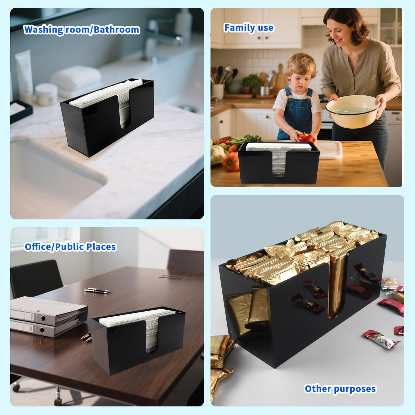 Paper Towel Holder for Countertop, Black Acrylic Napkin Dispenser – Fits Multifold, C-Fold & Z-Fold Trifold Towels, Durable 5mm Thick for Bathroom, Kitchen, Restaurant & Toilet (1pcs)