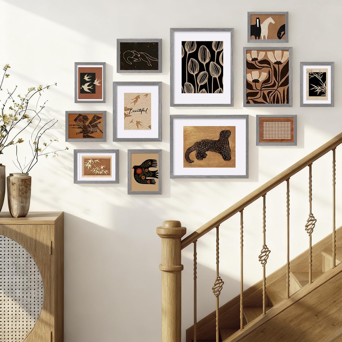 Egofine Picture Frame Set 12 Pack, Picture Frames Collage Wall Decor with Two 11x14, Two 8x10, Four 5x7, Four 4x6 for Wall and Tabletop, Made of Solid Wood, Covered by Plexiglass, Oak Grey